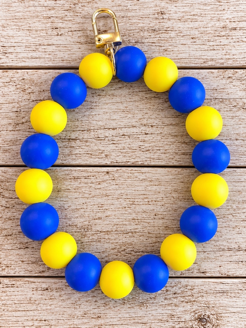 PITT Themed Beaded Keychain Bracelet - Blue & Yellow
